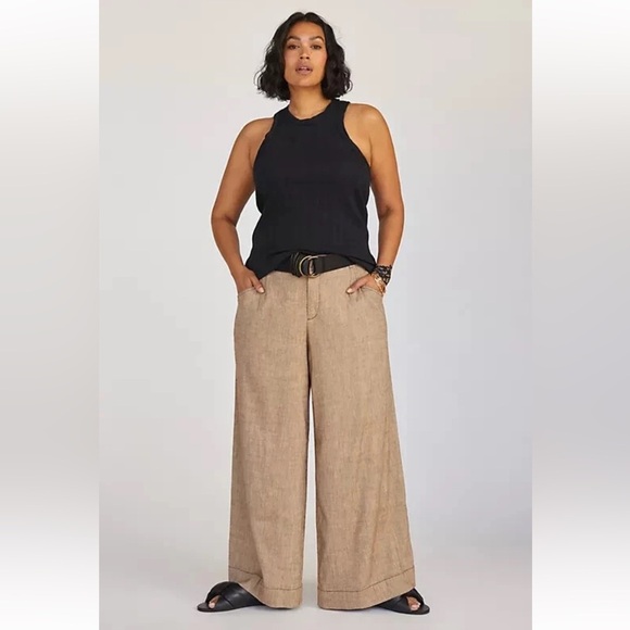 Anthropologie Linen Low Rise Wide Leg Pants Tan Size 14 - Picture 15 of 15